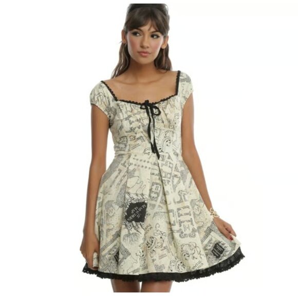 Hot Topic Harry Potter Marauders Map Corset Mini Dress Women's size L - Picture 1 of 7